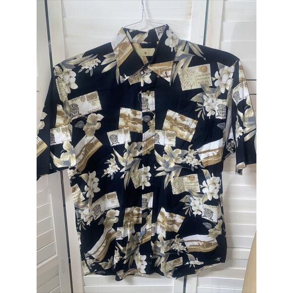 Royal Palm Men’s Hawaiian Shirt Airplanes Floral Postcards Size Small - Picture 1 of 7